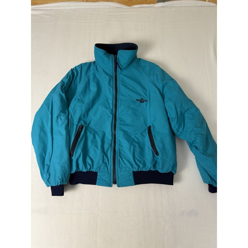 Vintage Swingster‎ Bomber Polar Fleece Lined Jacket Large Napa Pennzoil Teal USA